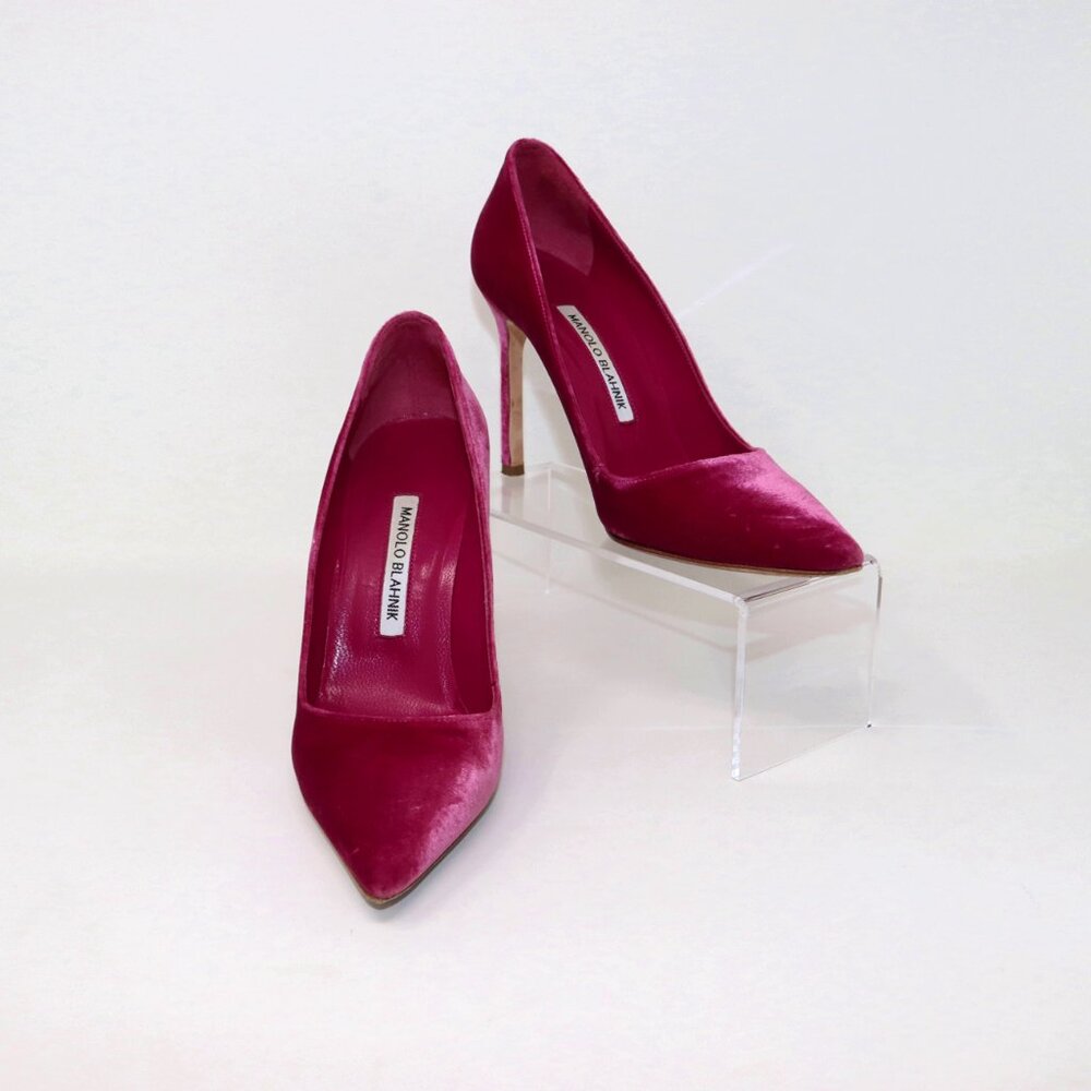Manolo Blahnik 37.5 Magenta Pink Velvet BB Stiletto Heels